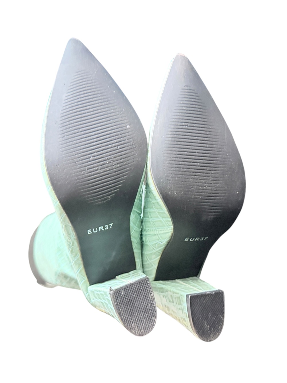 Mint Green Croc Embossed Knee High Boots Block Heel EU 37 US 6.5-7 - Picture 9 of 12